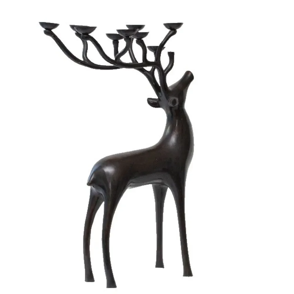 Pottery Barn Black Metal Reindeer Candelabra Candle Holder 20